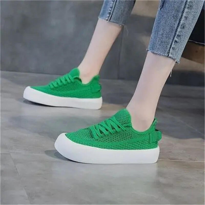 Γυναικεία παπούτσια με πλεκτό δίχτυ με χοντρή σόλα Καλοκαίρι 2024 Νέο φοιτητικό αθλητικό μάφιν με κάτω αναπνέον στρογγυλά αθλητικά παπούτσια Λευκό Μαύρο Πράσινο