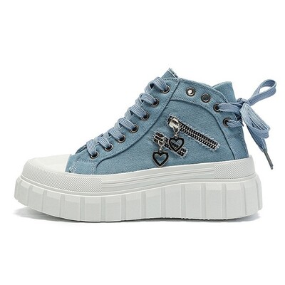 Trendi platnene cipele 2024. Nove debele potplate s metalnim zatvaračem za povećanje visine Srce Dekoracija Ležerne sportske ženske cipele Tenisice