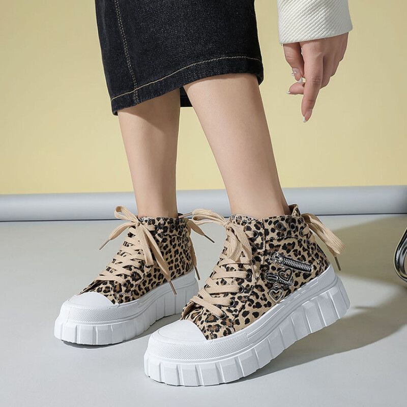 Trendi platnene cipele 2024. Nove debele potplate s metalnim zatvaračem za povećanje visine Srce Dekoracija Ležerne sportske ženske cipele Tenisice