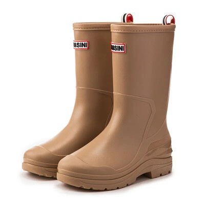 Modne ženske kišne čizme u korejskom stilu, srednje visoke čarape, vunene podstave, tople, svestrane, vodootporne kožne vanjske cipele