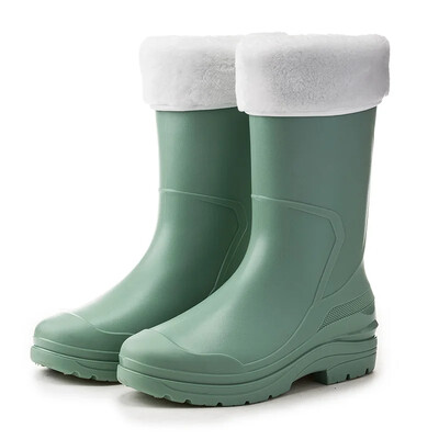 Modne ženske kišne čizme u korejskom stilu, srednje visoke čarape, vunene podstave, tople, svestrane, vodootporne kožne vanjske cipele