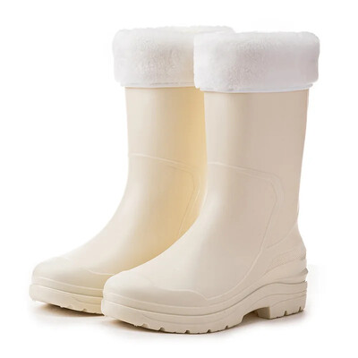 Modne ženske kišne čizme u korejskom stilu, srednje visoke čarape, vunene podstave, tople, svestrane, vodootporne kožne vanjske cipele