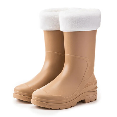 Modne ženske kišne čizme u korejskom stilu, srednje visoke čarape, vunene podstave, tople, svestrane, vodootporne kožne vanjske cipele