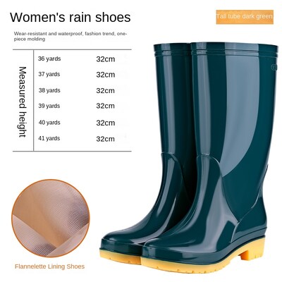 Duge čizme za kišu na nisku petu Ženski modeli Neklizajuće cipele za vodu Kuhinjske ženske cipele za kišu Visoke ženske cipele od meke gume
