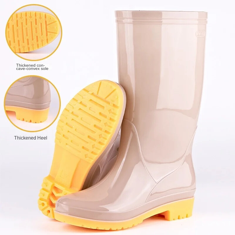 Duge čizme za kišu na nisku petu Ženski modeli Neklizajuće cipele za vodu Kuhinjske ženske cipele za kišu Visoke ženske cipele od meke gume