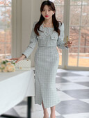 Mali mirisni dvodijelni setovi Ženska moda Elegantni kratki topovi s dugim rukavima od tvida + odijelo uz suknje visokog struka 2023 Novo