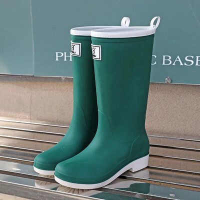 Uued naiste vihmajalatsid libisemisvastased veekindlad kummist tossud nööriga Moodsad kõrged saapad, paksu põhjaga tööjalatsid