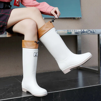 Uued naiste vihmajalatsid libisemisvastased veekindlad kummist tossud nööriga Moodsad kõrged saapad, paksu põhjaga tööjalatsid