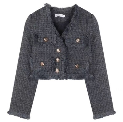 Κομψό γυναικείο κοστούμι Φούντα Σχέδιο Sense Tweed Κοντό Παλτό Γυναικείο φθινοπωρινό Κορεατικό Στιλ Μακρυμάνικο Top Mini Φούστα Σετ δύο τεμαχίων