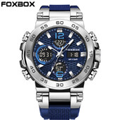 FOXBOX 5ATM Αδιάβροχο LCD ρολόι χειρός Dual Display Quartz Πολυλειτουργικό ηλεκτρονικό ρολόι για άνδρες Αθλητικά ρολόγια σιλικόνης Ανδρικά