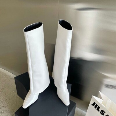 2024. Nove bijele ženske čizme s visokom potpeticom do koljena, modne čizme s četvrtastim prstima, jesensko-zimske ženske čizme, cipele