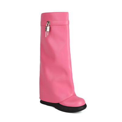 2024. Vulkanizirane cipele Fashion Shark Lock Bijele platforme Ženske čizme do koljena Viteške čizme za hlače