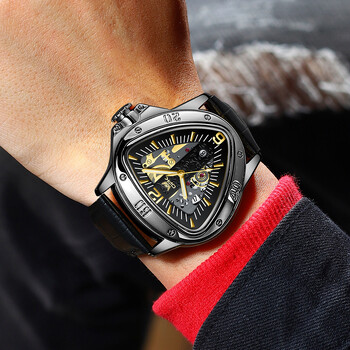 Ανδρικά ρολόγια OPK Trend Fashion Ανδρικά ρολόγια Triangle Dial Original Quartz Wristwatch Αδιάβροχο δερμάτινο λουράκι Φωτεινό ρολόι ημερομηνίας για άνδρα