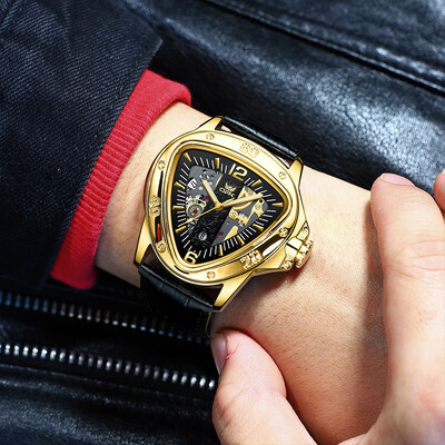 OPK Trend Modni muški satovi Trokutasti brojčanik Originalni kvarcni ručni sat Vodootporni kožni remen Svjetleći muški sat s datumom