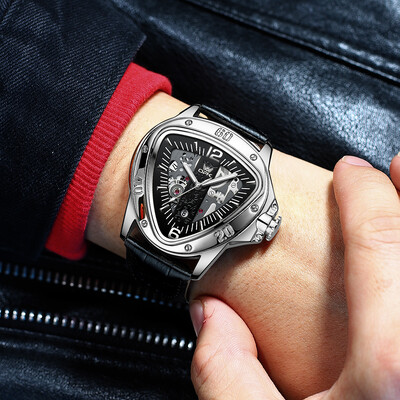 OPK Trend Modni muški satovi Trokutasti brojčanik Originalni kvarcni ručni sat Vodootporni kožni remen Svjetleći muški sat s datumom