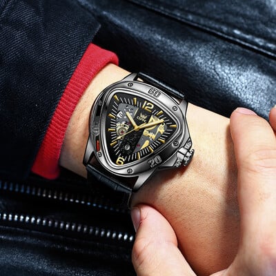 OPK Trend Modni muški satovi Trokutasti brojčanik Originalni kvarcni ručni sat Vodootporni kožni remen Svjetleći muški sat s datumom