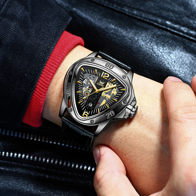 OPK Trend Modni muški satovi Trokutasti brojčanik Originalni kvarcni ručni sat Vodootporni kožni remen Svjetleći muški sat s datumom