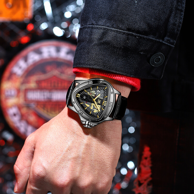 OPK Trend Modni muški satovi Trokutasti brojčanik Originalni kvarcni ručni sat Vodootporni kožni remen Svjetleći muški sat s datumom