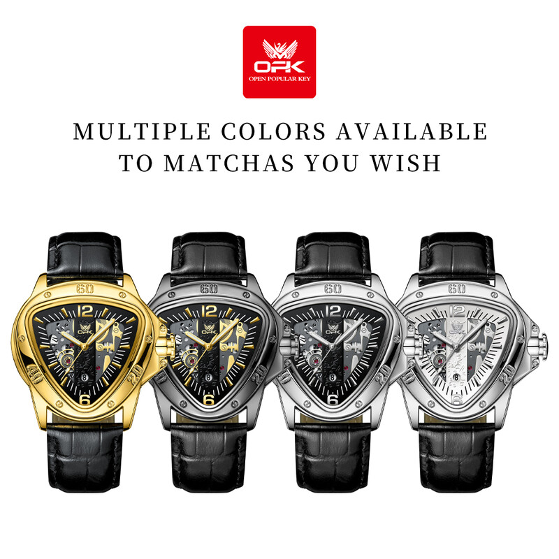 OPK Trend Modni muški satovi Trokutasti brojčanik Originalni kvarcni ručni sat Vodootporni kožni remen Svjetleći muški sat s datumom