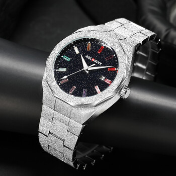 Ανδρικό ρολόι πολυτελείας Colorful Crystal Waterproof Bling Dial Frosted Star Dust Rainbow Ανδρικό ρολόι