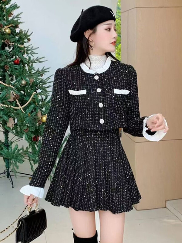 Visokokvalitetni dvodijelni set od tvida luksuzne marke malih mirisa Ženska vunena jakna Kompleti kaputa + suknje Zimska korejska dvodijelna odijela