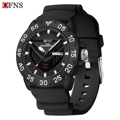 OFNS uus meeste ärikvartskell Kvaliteetne silikoonist elastne jõurihm Fashion Sports 50M veekindel helendav meeste käekell