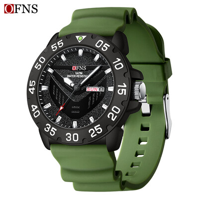 OFNS uus meeste ärikvartskell Kvaliteetne silikoonist elastne jõurihm Fashion Sports 50M veekindel helendav meeste käekell