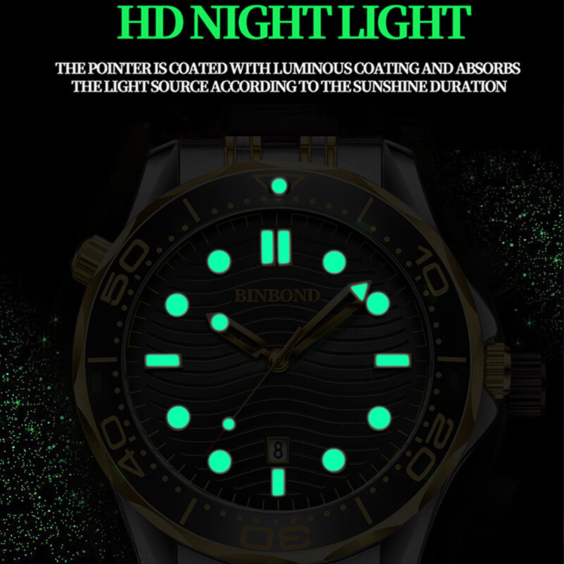 BINBOND Luksuzna serija morskih konjica vrhunske marke, muški poslovni kvarcni sat, svjetleći vodootporni sportski muški satovi, modni novi dizajn