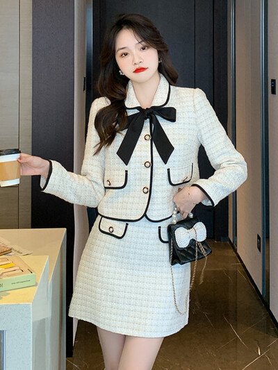 Visokokvalitetni modni dizajn Mali mirisni kompleti od tvida od 2 komada Ženska odjeća Kratka jakna Kaput + suknja Odijela Francuski dvodijelni set