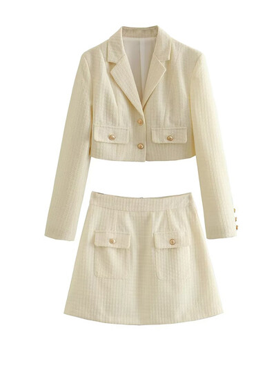 Ženski elegantni bijeli dvodijelni set od tvida Jesenska moda 2023. Ženske elegantne suknje Kompleti ulične odjeće Djevojke Slatka uska odijela Chic