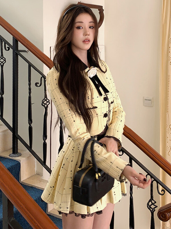 2024 sügistalvine lühike kaheosaline komplekt naistele Tviidseeliku komplektid conjuntos femininos elegantes 2-osalised naiste komplektid