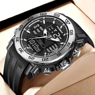 FOXBOX Muški satovi Vrhunska marka Luksuzni sportski kvarcni sat s dva zaslona Muški vojni vodootporni sat Digitalni elektronički sat + kutija