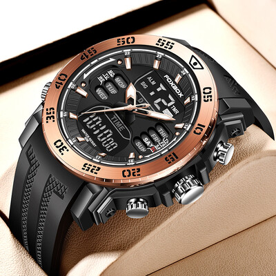 FOXBOX Muški satovi Vrhunska marka Luksuzni sportski kvarcni sat s dva zaslona Muški vojni vodootporni sat Digitalni elektronički sat + kutija