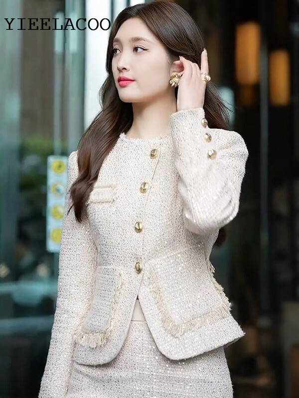 Naiste komplekt Uus roosa litritega kangas sügis/ naistele Tweed jakk + seelik, ülikond, moodne professionaalne 2-osaline komplekt