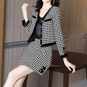 Tweed Style naiste kevad/sügis 2-osaline komplekt Bodycon seelik pikkade varrukatega jakk Kardigan salendav naisteriided