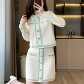 Φθινοπωρινό και Χειμώνα Μικρό Αρωματικό Στυλ Σετ Σετ Στρογγυλής Λαιμόκοψης Πλεκτό Ζακέτα Μισή Φούστα Κομψό και Μοναδικό Σετ