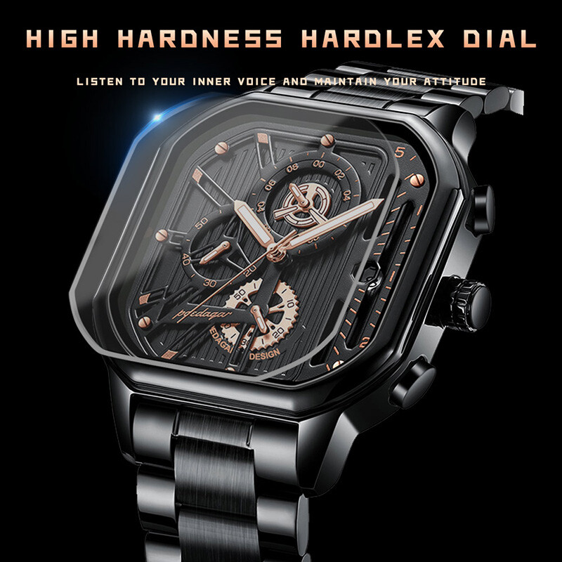 POEDAGAR Višenamjenski satovi s kronografom Muški sportski stil Četvrtasti vodootporni kvarcni satovi od nehrđajućeg čelika Ručni satovi Kalendar Sat