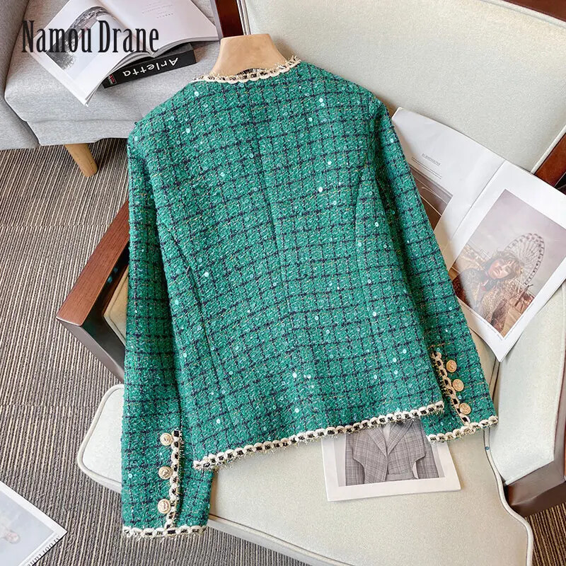 Zeleno modno odijelo Suknja Ženska 2023. Proljeće i jesen New Age-smanjujući svijetli sjajni kaput Temperamentna suknja Dvodijelni set