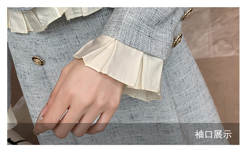 Elegantne volangidega tviidvillane jakk + joonega pikk seelik, 2-osaline komplekt naiste sügistalvine kleit-ülikond Moedisainerite peokomplektid