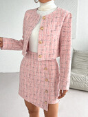 Traffic 2024 Дамски комплект от туид 2 комплекта от две части, копчета с дълъг ръкав, късо яке и комплект мини пола с А-силует, есенно-зимни дамски екипи