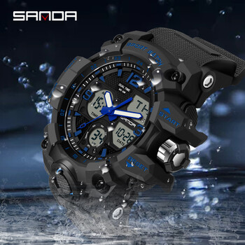 SANDA 6030 Youth Fashion Electronic Sports Ανδρικό ρολόι Military Army Quartz Outdoors Casual 50M αδιάβροχο ψηφιακό ανδρικό ρολόι LED