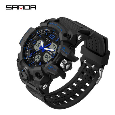 SANDA 6030 Youth Fashion Electronic Sports Ανδρικό ρολόι Military Army Quartz Outdoors Casual 50M αδιάβροχο ψηφιακό ανδρικό ρολόι LED