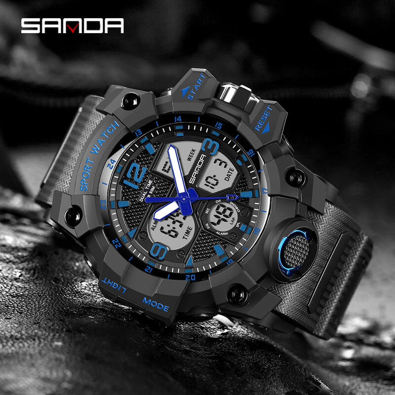 SANDA 6030 Youth Fashion Electronic Sports Ανδρικό ρολόι Military Army Quartz Outdoors Casual 50M αδιάβροχο ψηφιακό ανδρικό ρολόι LED