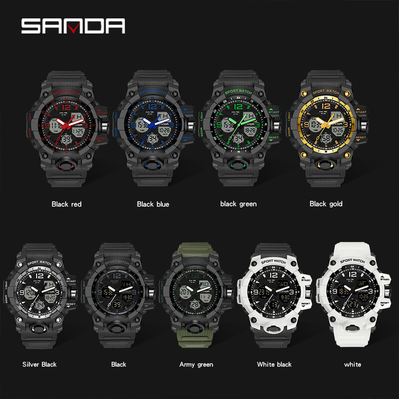 SANDA 6030 Youth Fashion Electronic Sports Ανδρικό ρολόι Military Army Quartz Outdoors Casual 50M αδιάβροχο ψηφιακό ανδρικό ρολόι LED