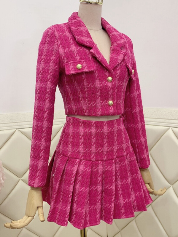 Toamnă Mic Parfum Vintage Tweed Set Două Piese Femei Crop Top Lână Jachetă Scurtă Jachetă + Mini Fuste Seturi Dulci Costume 2 Piese