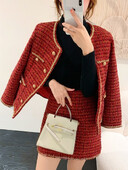 Jesenski mali mirisni dvodijelni set od tvida Ženska vunena kratka jakna Kaput + mini suknje Kompleti odjeće Žensko dvodijelno odijelo