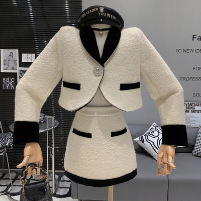 Vintage vrhunsko temperamentno žensko odijelo, novo jesensko šik usko odijelo od tvida s dijamantnom kopčom + francuska kratka suknja, visokokvalitetna 2-dijelna