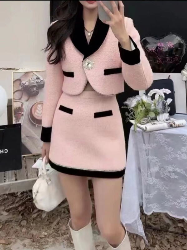 Vintage vrhunsko temperamentno žensko odijelo, novo jesensko šik usko odijelo od tvida s dijamantnom kopčom + francuska kratka suknja, visokokvalitetna 2-dijelna