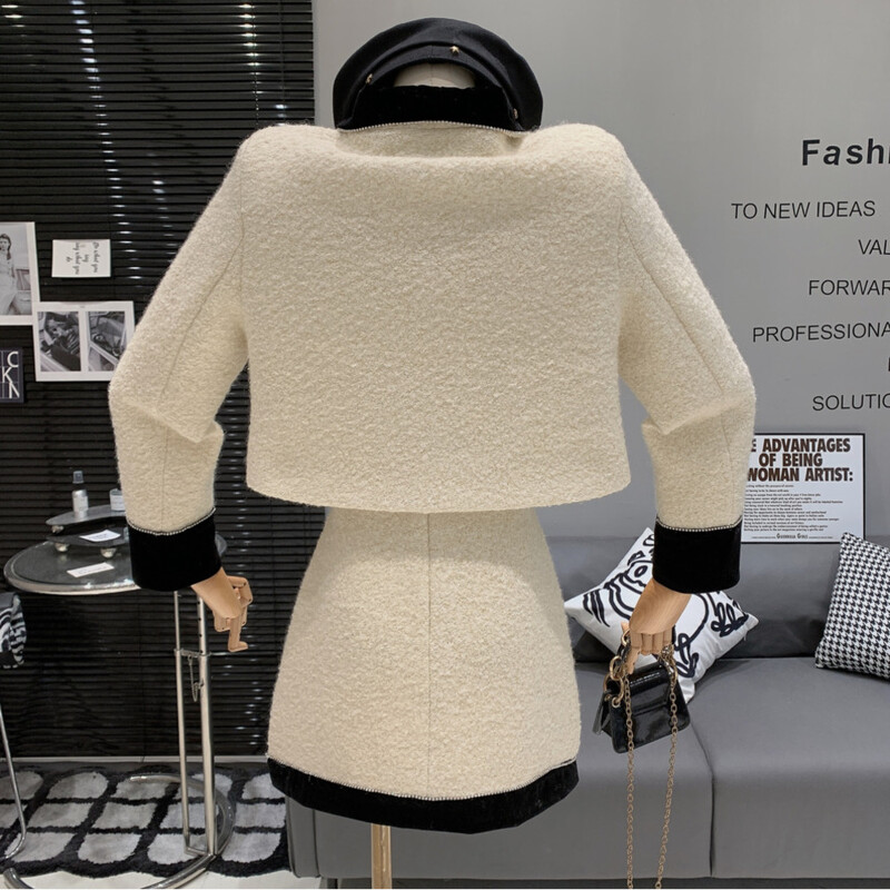 Vintage vrhunsko temperamentno žensko odijelo, novo jesensko šik usko odijelo od tvida s dijamantnom kopčom + francuska kratka suknja, visokokvalitetna 2-dijelna