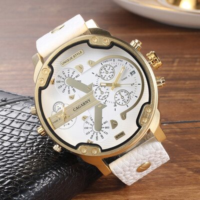 CAGARNY originaalbrändi suur numbrilaud 6820 kahe ajavööndiga nahast meeste kvartsist käekell kuupäev veekindel mood vabaaja meeste käekellad